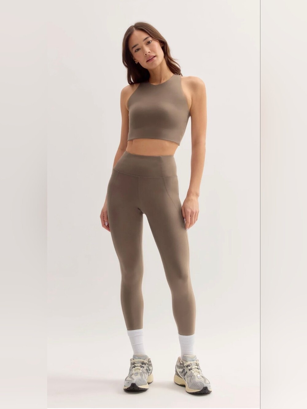 Stone Girlfriend Collective Compressive High Rise Leggings and Racerback Bra